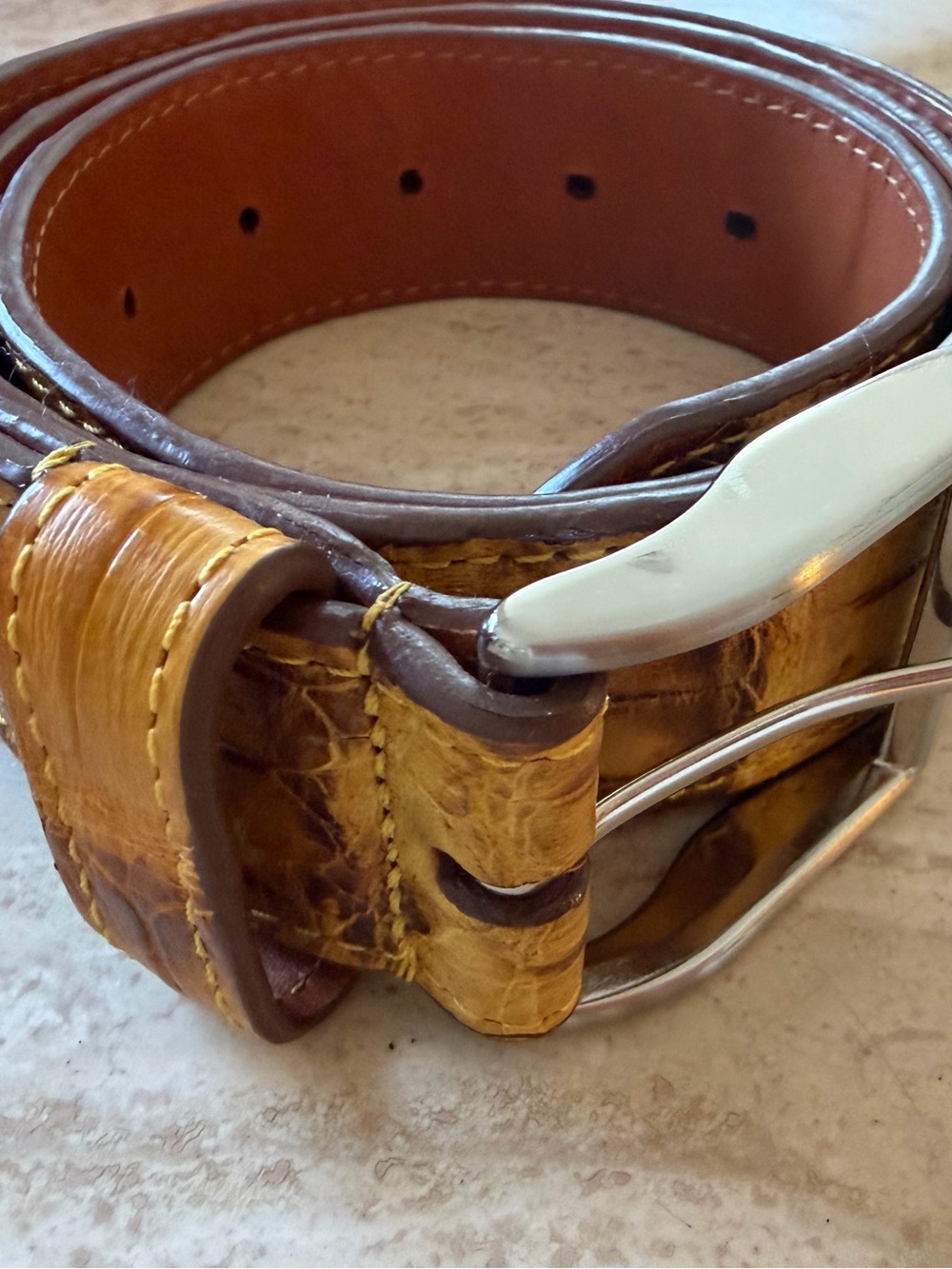 Women's Yellow Leather Belt with Silver Buckle